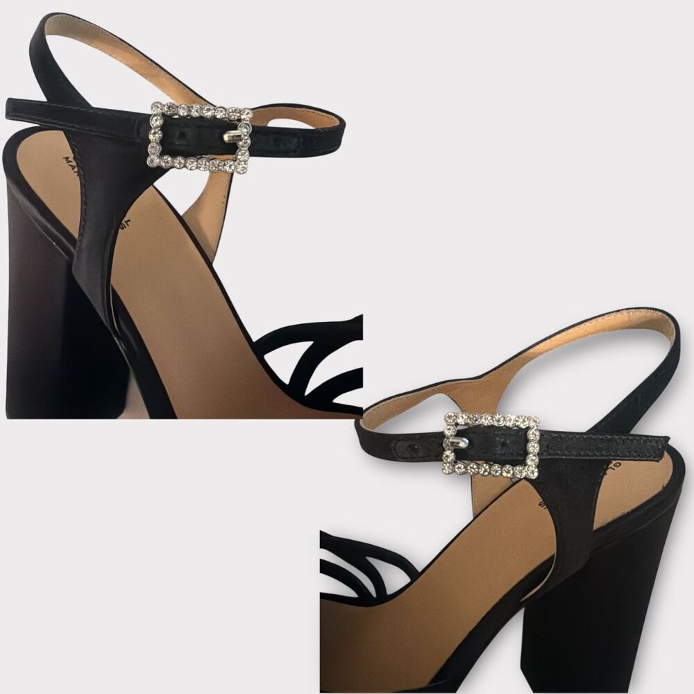 Marc Jacobs The Gram Sandal Women 8.5 Black Satin Formal Heel Platform Prom Open - Picture 8 of 12